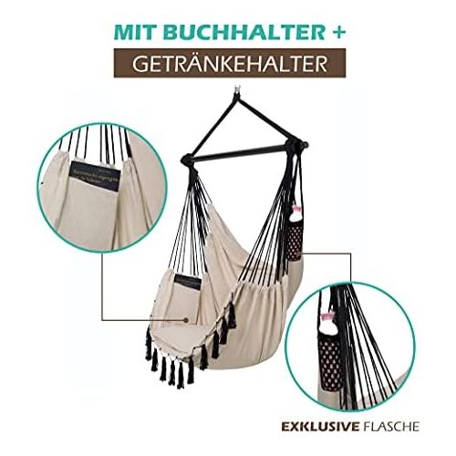  Besuchen Sie den VITA5-Store VITA5 Hangesessel 2 Kissen, Getrankehalter & Buecherfach - XXL Hangestuhl fuer Erwachsene & Kinder -Belastbar bis 150 kg - Hangesitz fuer Indoor & Outdoor (Wohn & Kinderzimmer, Garten