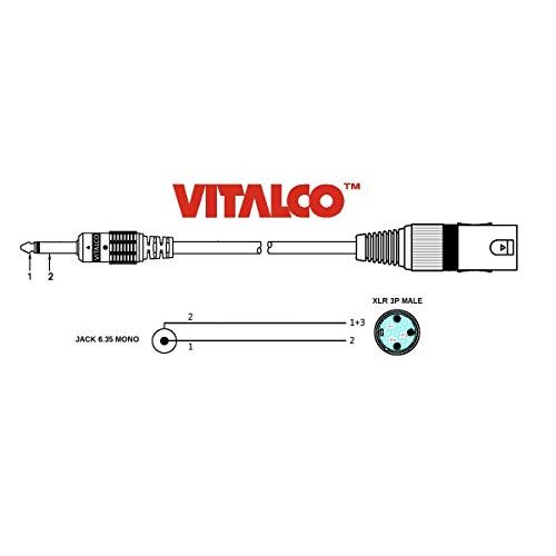  [아마존베스트]Vitalco XLR Male to 6.3 mm Mono Jack Cable 1.5 m Microphone Cable 3-Pin to 6.3 TS Jack Plug Adapter