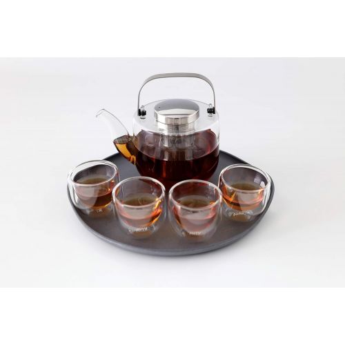  VIVA scandinavia Tee-Set Glas: Teekanne mit Siebeinsatz und 4 kleine Tee-Tassen aus Borosilikat Glas, Geschirrspueler-geeignet, Tropffrei, 0.75 Liter