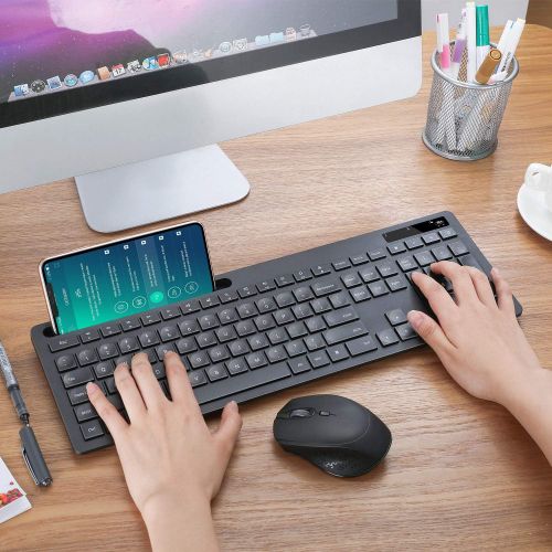  [아마존베스트]Vivefox Wireless Keyboard and Mouse - Keyboard with Phone Holder, seenda 2.4GHz Silent USB Wireless Keyboard Mouse Combo, Full-Size Keyboard and Mouse for Computer, Desktop and Laptop (Bla