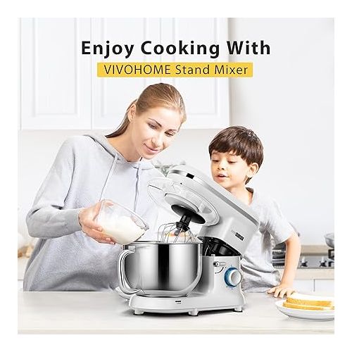 비보 VIVOHOME Stand Mixer, 660W 10 Speed 6 Quart Tilt-Head Kitchen Electric Food Mixer with Beater, Dough Hook, Wire Whip and Egg Separator, Silver