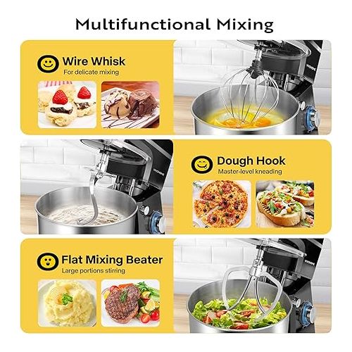 비보 VIVOHOME 7.5 Quart Stand Mixer, 660W 6-Speed Tilt-Head Kitchen Electric Food Mixer with Beater, Dough Hook, Wire Whip, and Egg Separator, Black