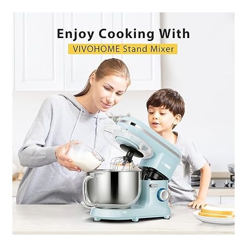 비보 VIVOHOME Stand Mixer, 660W 10 Speed 6 Quart Tilt-Head Kitchen Electric Food Mixer with Beater, Dough Hook, Wire Whip and Egg Separator, Blue