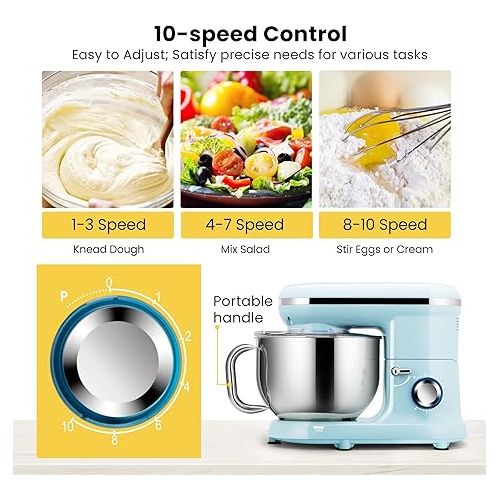 비보 VIVOHOME Stand Mixer, 660W 10 Speed 6 Quart Tilt-Head Kitchen Electric Food Mixer with Beater, Dough Hook, Wire Whip and Egg Separator, Blue