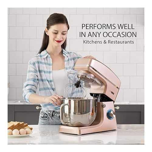 비보 VIVOHOME 7.5 Quart Stand Mixer, 660W 6-Speed Tilt-Head Kitchen Electric Food Mixer with Beater, Dough Hook, Wire Whip, and Egg Separator, Champagne