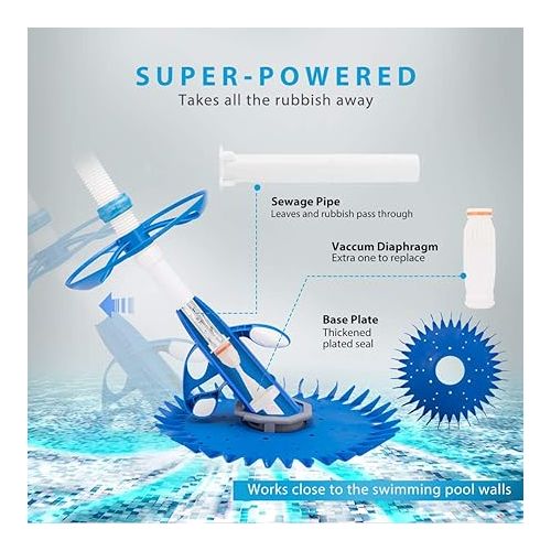 비보 VIVOHOME Upgraded Automatic Inground Above Ground Suction Swimming Pool Sweeper Vacuum Cleaner with 14 2.62 ft Hoses Blue and White