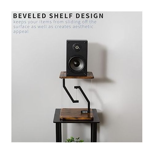 비보 VIVO Anti-Gravity 12 inch Tabletop Speaker Stand, Floating Modern Speaker Holder, Audio Platform, Tensegrity Display Shelf, Rustic Vintage Brown Surface, 15 inches High, Black Frame, STAND-TEN01D
