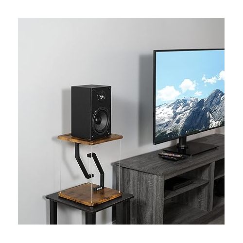 비보 VIVO Anti-Gravity 12 inch Tabletop Speaker Stand, Floating Modern Speaker Holder, Audio Platform, Tensegrity Display Shelf, Rustic Vintage Brown Surface, 15 inches High, Black Frame, STAND-TEN01D