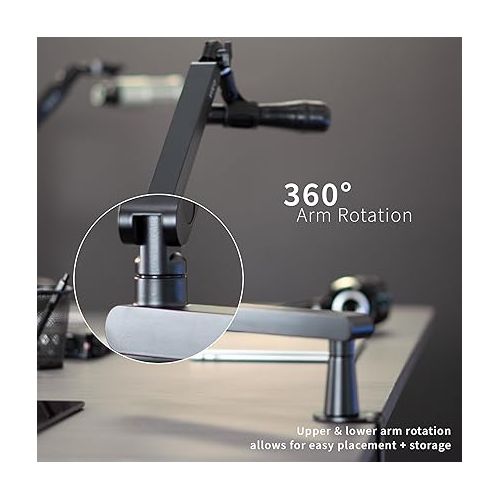 비보 VIVO Low Profile Broadcast/Podcast Microphone Boom Arm Stand with 3/8 and 5/8 inch Screw Adapter, Heavy Duty Desk Mount, Professional Mic Stand with 360 Rotation, Black, STAND-MIC03L