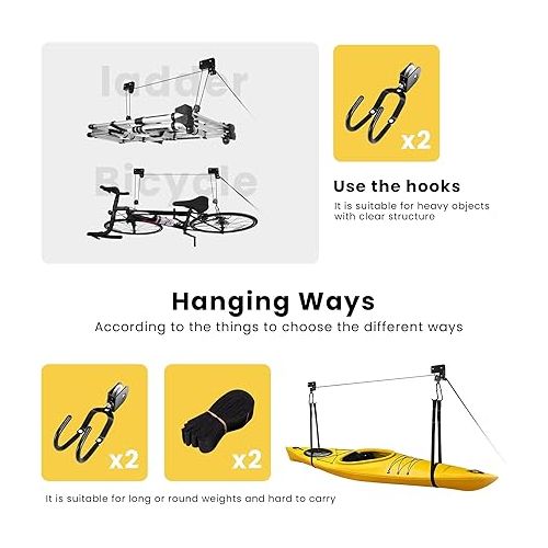 비보 VIVOHOME Kayak Hoist Lift Pulley System for Overhead Garage Storage Canoe Bicycle Ceiling Hoist Hanging System 125lbs Pack of 2