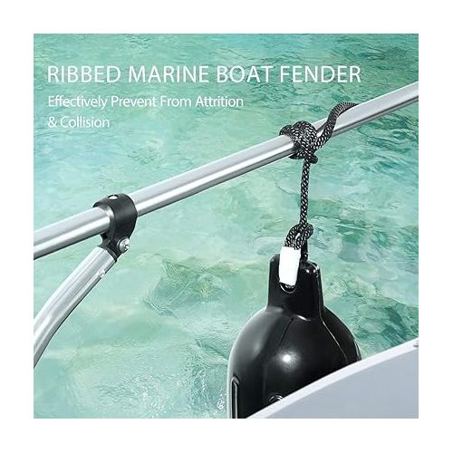 비보 VIVOHOME Vinyl Ribbed Boat Fenders 4 Pack, Boat Bumpers with Ropes, Needles, and Pump to Inflate Fit for Yachts, Sailing Dinghies, Bass Boats, Black