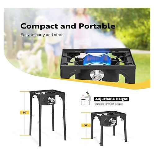 비보 VIVOHOME Single Propane Outdoor Burner 100,000 BTU Camping Stove with Adjustable Legs, Gas Stove for Camp Cookout