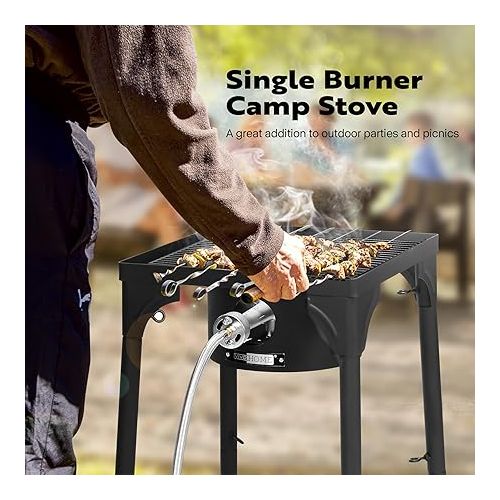 비보 VIVOHOME Single Propane Outdoor Burner 100,000 BTU Camping Stove with Adjustable Legs, Gas Stove for Camp Cookout