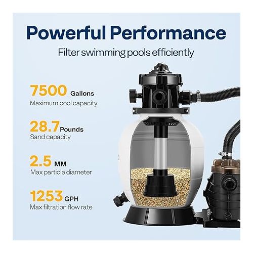 비보 VIVOHOME 16-Inch Sand Filter Pump with Timer 3167 GPH Fits 14100 Gallons Above Ground Pool, 6 Way Valve 90.4 Pound Sand Capacity w/ 2 Adapter Conversion Kit for Intex Pools