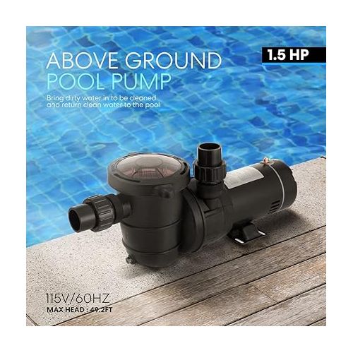 비보 VIVOHOME 1.5 HP 5400 GPH Powerful Above Ground Swimming Pool Pump with Strainer Basket 115V