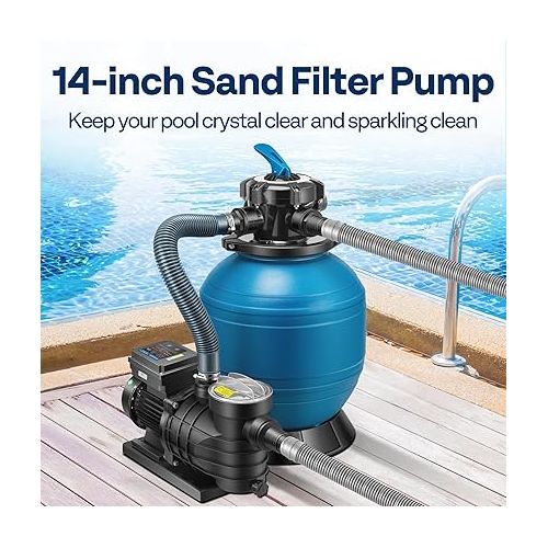 비보 VIVOHOME 14-Inch Sand Filter Pump with Timer 2850 GPH Fits 12700 Gallons Above Ground Pool, 6 Way Valve 63.9 Pound Sand Capacity w/ 2 Adapter Conversion Kit for Intex Pools