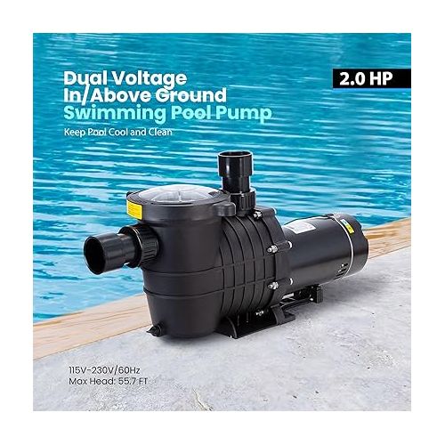 비보 VIVOHOME 2.0 HP 6800 GPH Powerful Copper Motor Self Primming Dual Voltage in/Above Ground Swimming Pool Pump 1.5