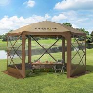 VIVOHOME 10x10ft Pop-Up Gazebo Screen Tent, 6-Sided Instant Outdoor Canopy Shelter with Large Main Door, Wind Panels, and Screens for Outdoor Parties, Camping, Lawn and Backyard