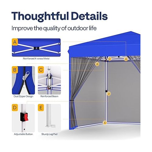 비보 VIVOHOME 8x8ft Easy Pop-Up Screen Tent, Outdoor Canopy Tent Mosquito Netting, 2 Zipper Doors, and Roller Bag for Yard Camping Picnic Party Events, Blue