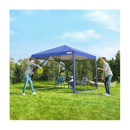 비보 VIVOHOME 8x8ft Easy Pop-Up Screen Tent, Outdoor Canopy Tent Mosquito Netting, 2 Zipper Doors, and Roller Bag for Yard Camping Picnic Party Events, Blue