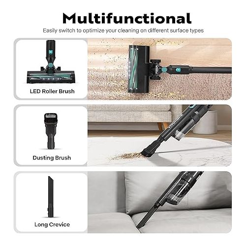 비보 VIVOHOME Cordless Vacuum Cleaner 22.5Kpa Powerful Stick Vacuum with 3 Suction Modes, Max 38 Minutes Runtime, Lightweight Handheld Vacuum for Hard Floors, Sofas, Carpets