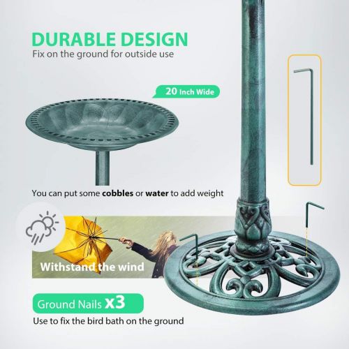 비보 [아마존 핫딜] [아마존핫딜]VIVOHOME 28 Inch Height Polyresin Lightweight Antique Outdoor Garden Bird Bath Green