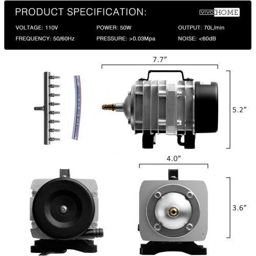 비보 [아마존 핫딜] [아마존핫딜]VIVOHOME Electromagnetic Commercial Air Pump 1110GPH 50W 8 Outlets 110V for Aquarium Fish Tank Aquaponics and Hydroponic Systems