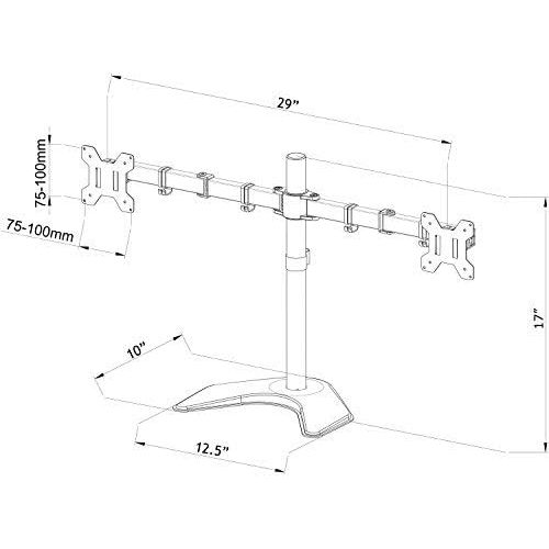 비보 [아마존베스트]VIVO Dual LED LCD Monitor Free-Standing Desk Stand for 2 Screens up to 27 inches | Heavy-Duty Fully Adjustable Arms with Optional Bolt-Through Grommet Mount (STAND-V002F)