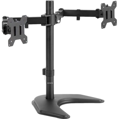 비보 [아마존베스트]VIVO Dual LED LCD Monitor Free-Standing Desk Stand for 2 Screens up to 27 inches | Heavy-Duty Fully Adjustable Arms with Optional Bolt-Through Grommet Mount (STAND-V002F)