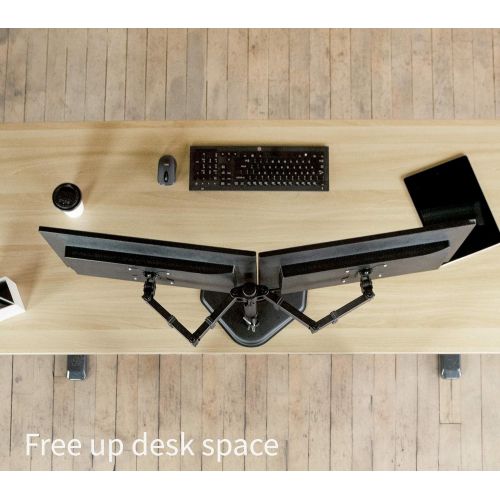 비보 [아마존베스트]VIVO Dual LED LCD Monitor Free-Standing Desk Stand for 2 Screens up to 27 inches | Heavy-Duty Fully Adjustable Arms with Optional Bolt-Through Grommet Mount (STAND-V002F)