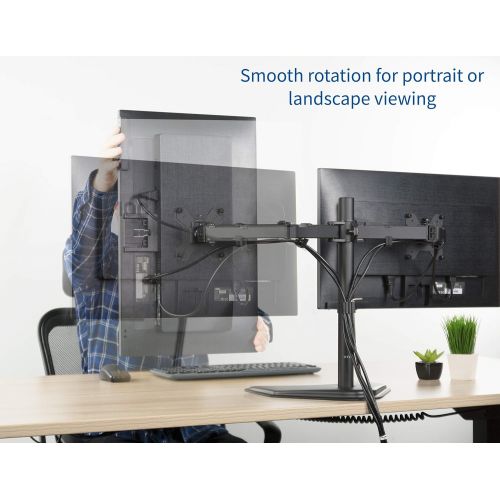 비보 [아마존베스트]VIVO Dual LED LCD Monitor Free-Standing Desk Stand for 2 Screens up to 27 inches | Heavy-Duty Fully Adjustable Arms with Optional Bolt-Through Grommet Mount (STAND-V002F)