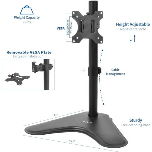 비보 [아마존베스트]VIVO Single LCD Computer Monitor Free-Standing Riser with Adjustable Tilt, Swivel, Rotation | Holds 1 Screen up to 32 inches (STAND-V001H)