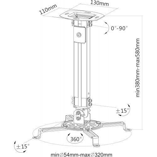 비보 [아마존베스트]VIVO Universal Extending White Ceiling Projector Mount | Height Adjustable Projection (MOUNT-VP02W)