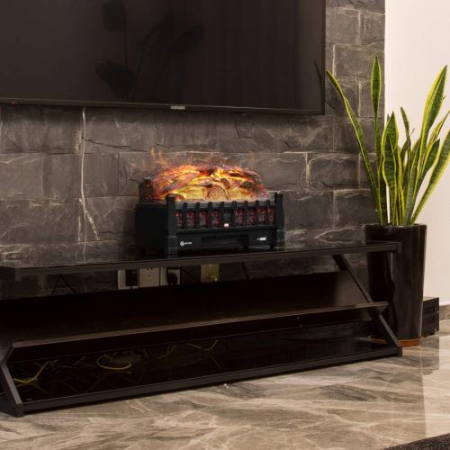 비보 VIVOHOME 110V Electric Fireplace Insert Log Quartz Realistic Ember Bed Fan Heater with Infrared Remote Controller Black