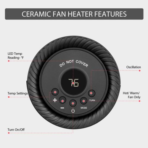 비보 VIVOHOME 1200W 3 Modes Portable Ceramic Space Heater Fan with Thermostat and Auto Oscillating, 70-inch Long Power Cord for Indoor Use, Black