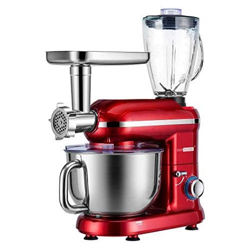 비보 VIVOHOME 3 in 1 Multifunctional Stand Mixer with 6 Quart Stainless Steel Bowl, 650W 6-Speed Tilt-Head Meat Grinder Juice Blender, Red