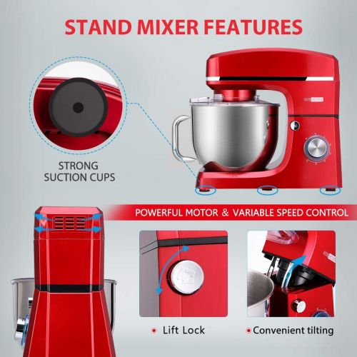 비보 VIVOHOME 7.5 Quart Stand Mixer, 660W 6-Speed Tilt-Head Kitchen Electric Food Mixer with Beater, Dough Hook and Wire Whip, Red