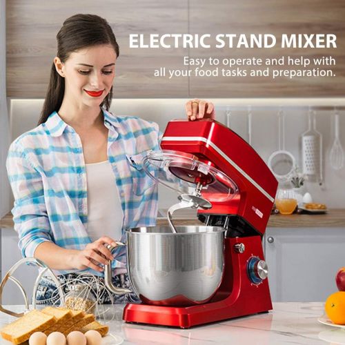 비보 VIVOHOME 7.5 Quart Stand Mixer, 660W 6-Speed Tilt-Head Kitchen Electric Food Mixer with Beater, Dough Hook and Wire Whip, Red