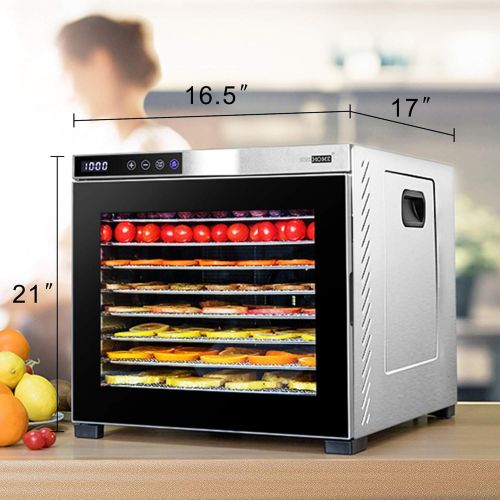 비보 VIVOHOME Stainless Steel Electric 1000W 10 Trays Commercial Food Dehydrator Machine with Digital Timer and Temperature Control for Fruit Vegetable Meat Beef Jerky Maker ETL Listed