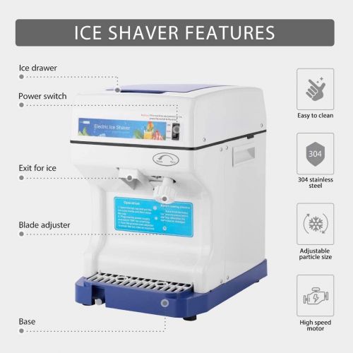 비보 VIVOHOME Electric Ice Crusher Shaver Snow Cone Maker Machine 265lbs/hr for Home and Commercial Use Blue