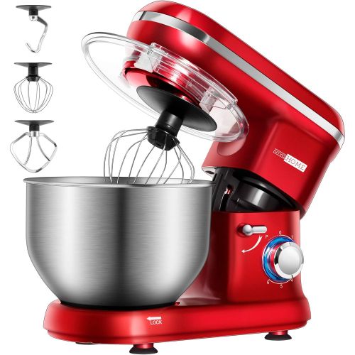 비보 VIVOHOME Stand Mixer, 650W 6 Speed 6 Quart Tilt-Head Kitchen Electric Food Mixer with Beater, Dough Hook and Wire Whip, Red