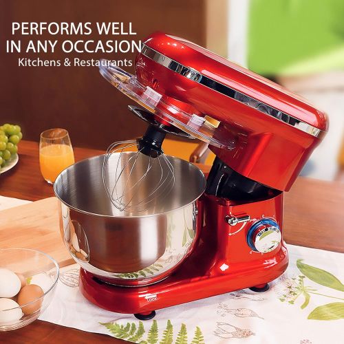 비보 VIVOHOME Stand Mixer, 650W 6 Speed 6 Quart Tilt-Head Kitchen Electric Food Mixer with Beater, Dough Hook and Wire Whip, Red