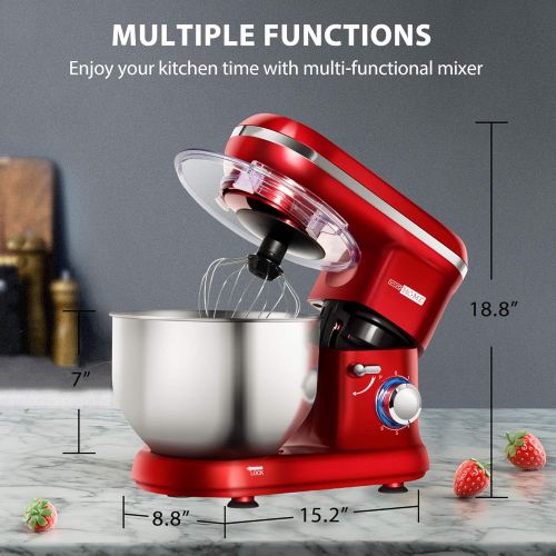 비보 VIVOHOME Stand Mixer, 650W 6 Speed 6 Quart Tilt-Head Kitchen Electric Food Mixer with Beater, Dough Hook and Wire Whip, Red