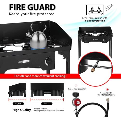 비보 VIVOHOME Double Burner Stove, Heavy Duty Outdoor Dual Propane with Windscreen and Detachable Legs Stand for Camping Cookout, Max. 150,000 total BTU/hr