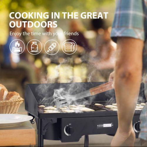 비보 VIVOHOME Double Burner Stove, Heavy Duty Outdoor Dual Propane with Windscreen and Detachable Legs Stand for Camping Cookout, Max. 150,000 total BTU/hr