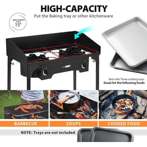 비보 VIVOHOME Double Burner Stove, Heavy Duty Outdoor Dual Propane with Windscreen and Detachable Legs Stand for Camping Cookout, Max. 150,000 total BTU/hr