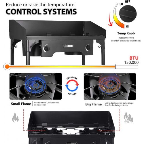 비보 VIVOHOME Double Burner Stove, Heavy Duty Outdoor Dual Propane with Windscreen and Detachable Legs Stand for Camping Cookout, Max. 150,000 total BTU/hr