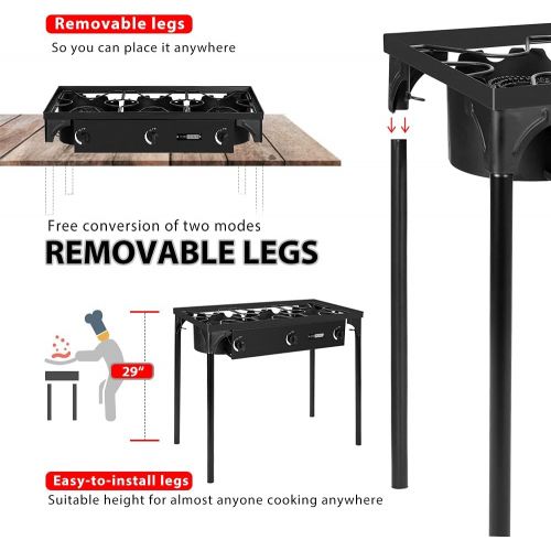 비보 VIVOHOME Outdoor 3-Burner Stove, Max. 225,000 BTU/hr, Heavy Duty Tri-Propane Cooker with Detachable Legs Stand for Camping Cookout