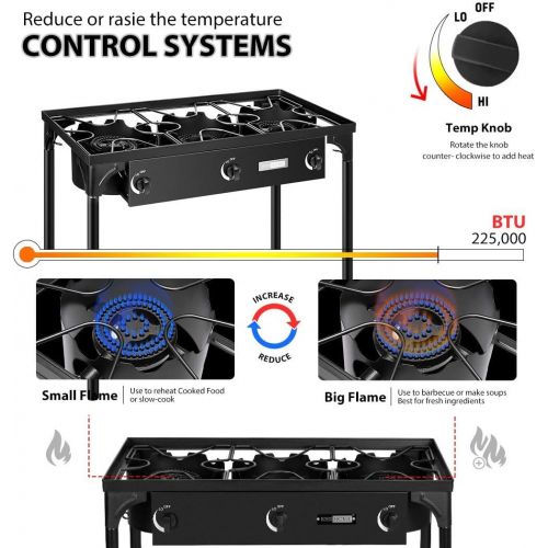 비보 VIVOHOME Outdoor 3-Burner Stove, Max. 225,000 BTU/hr, Heavy Duty Tri-Propane Cooker with Detachable Legs Stand for Camping Cookout