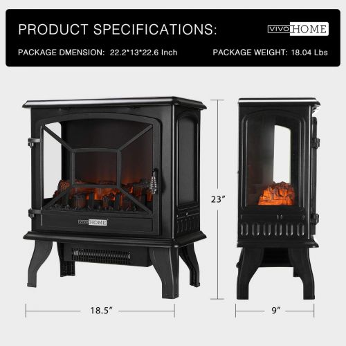 비보 [아마존베스트]VIVOHOME 17 Inch Height Freestanding Electric Fireplace Stove Heater with Realistic 3D Dancing Flame Effect, Overheat Protection, CSA Certified, Black